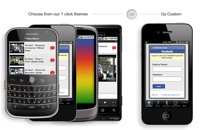 change themes in iphone apps, android apps, blackberry apps, and mobile web apps